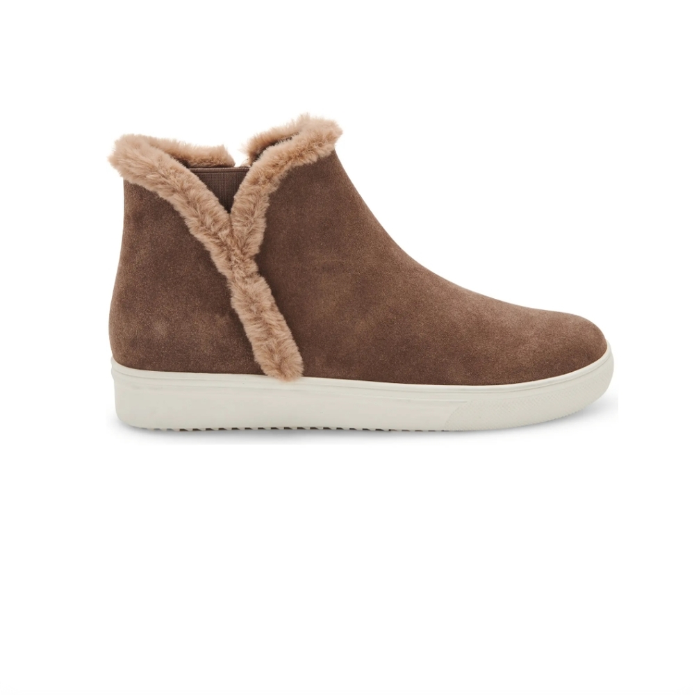 Blondo Suede Learher Faux Fur Waterproof Sneakers Ankle Boots Zip-Up In Brown9.5